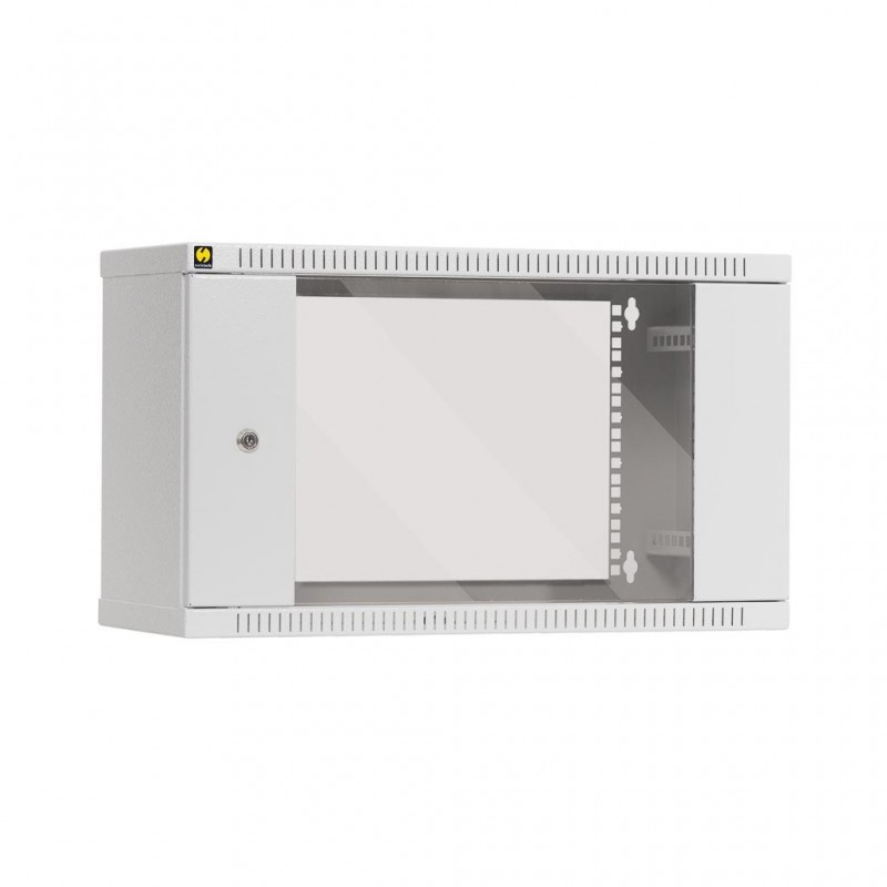 Netrack S-Line wall-mounted cabinet 19'', 6U/240 mm, glass door, grey - 1