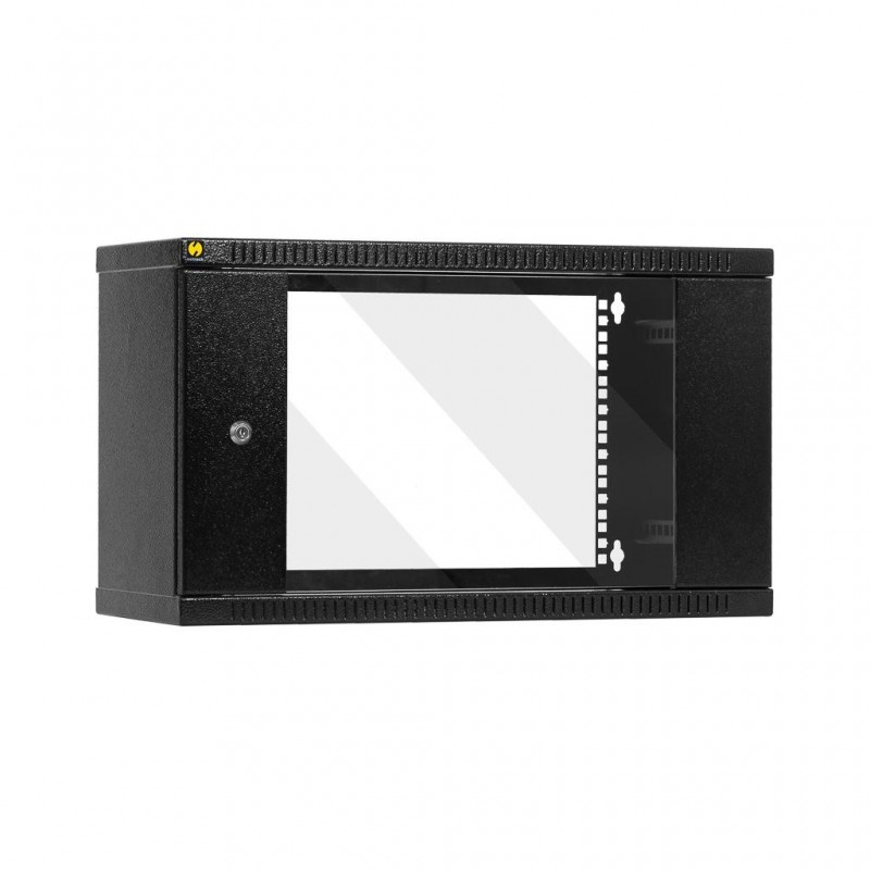 Netrack S-Line wall-mounted cabinet 19'', 6U/240 mm, black, glass door - 1