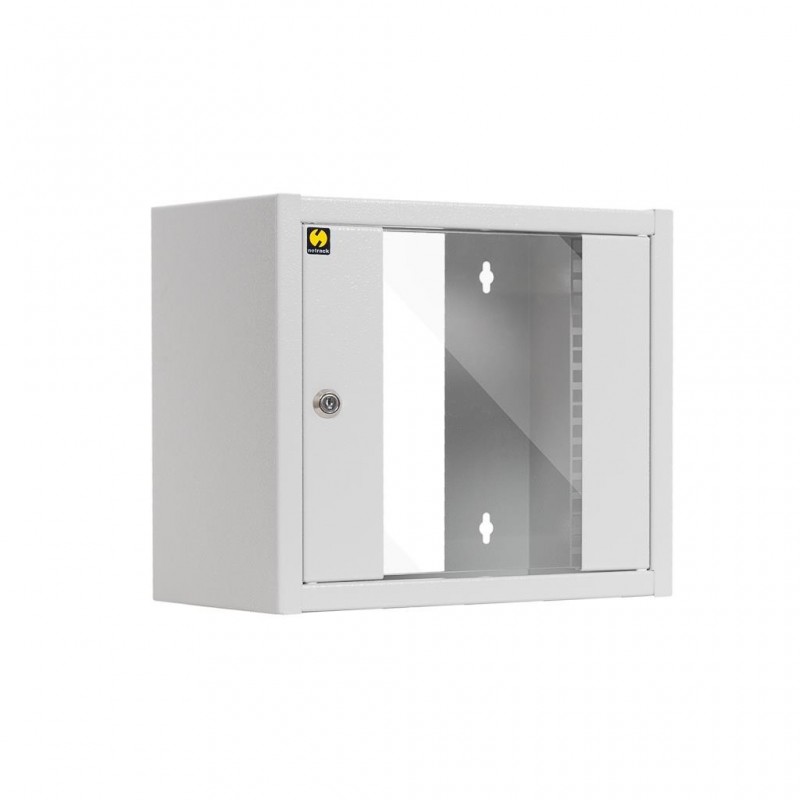 Netrack S-Line wall-mounted cabinet, 10'', 6U/300 mm, grey, glass door - 1