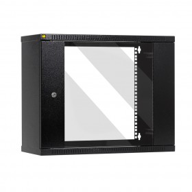 Netrack S-Line wall-mounted cabinet 19'', 9U/240 mm, black, glass door - 1