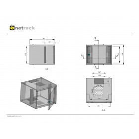 Netrack S Line wall-mounted cabinet, 10'', 4.5U/300 mm, grey, glass door - 4