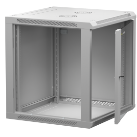 Netrack F-Line wall mounted cabinet 19'',12U/600 mm, grey,glass door,grey,remov. side pan. - 2