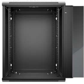 Netrack F-Line szafa wisząca 19", 15U/600x450mm – czarny, drzwi szklane, otwierane boki - 3