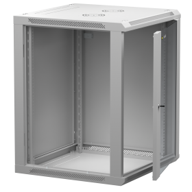 Netrack F-Line wall mounted cabinet 19'',15U/600 mm,grey,glass door,remov. side pan. - 2