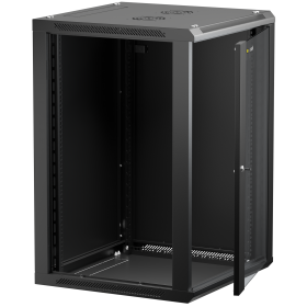 Netrack F-Line wall mounted cabinet 19'',18U/600mm, black, glass door, remov.side pan. - 2