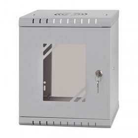 Netrack S-Line wall cabinet 10'', 6U/300 mm - gray, glass door - 1