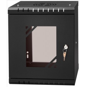 Netrack ECO-Line wall cabinet 10'', 6U/300 mm - black, glass door - 1