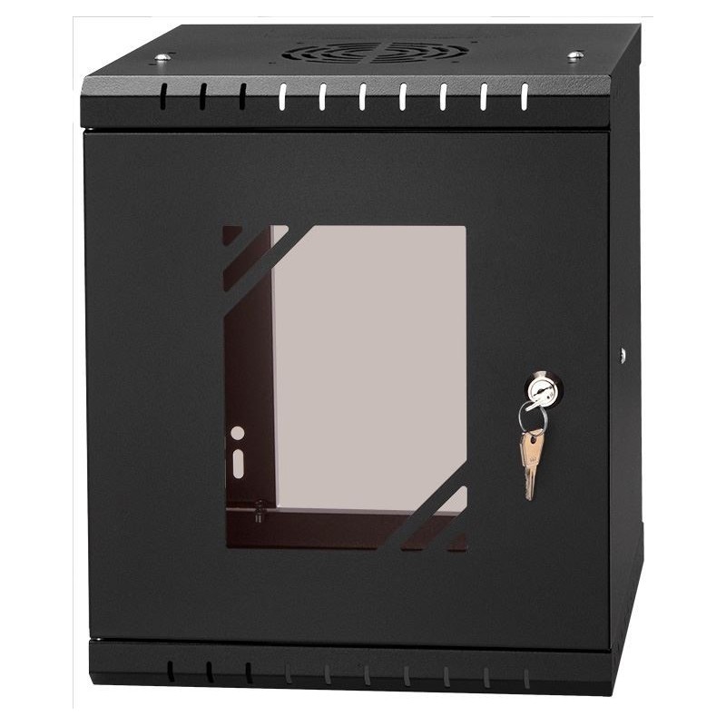 Netrack ECO-Line wall cabinet 10'', 6U/300 mm - black, glass door - 1