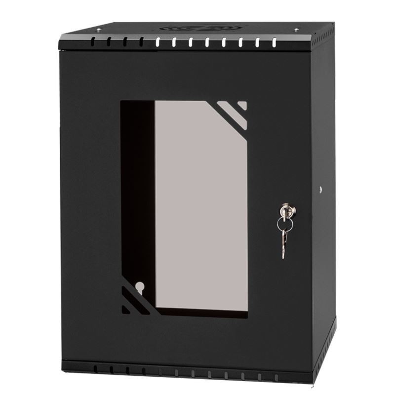 ECO-Line wall cabinet 10'', 9U/300 mm - black, glass door - 1