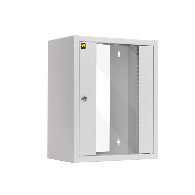 Netrack S-Line wall cabinet 10'', 9U/300 mm - gray, glass door - 1
