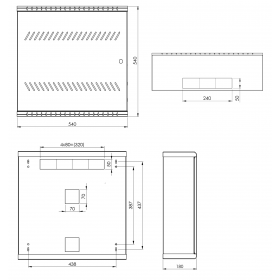 Netrack Wall cabinet V-Line Rack 19", 3/4U/180mm - gray, metal door - 5