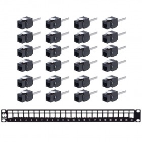 Netrack keystone patch panel 19" 24-ports, UTP, equipped with 24x keystone jack cat. 5e - 1