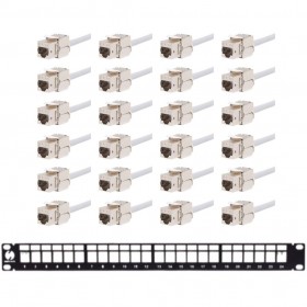 Patch panel keystone RACK 19" 24 porty, FTP, STP, wyposażony 24xkeystone jack kat. 5e, Netrack, czarny - 1