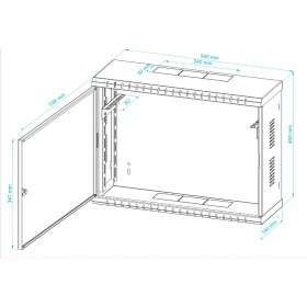 Szafa wisząca RACK 19" 3U, 180mm, Netrack V-Line, czarna, drzwi metalowe - 8