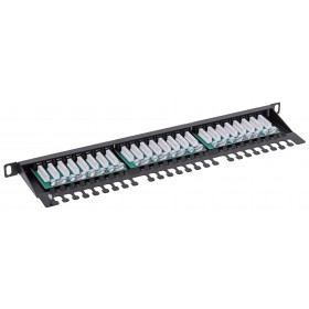Patch panel RACK 19" 0,5U, 24 porty kat. 5e UTP, Netrack, z półką, czarny - 3