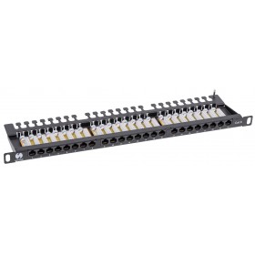 Patch panel RACK 19" 0,5U, 24 porty kat. 6 UTP, Netrack, z półką, czarny - 2
