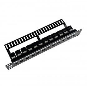 Patch panel keystone RACK 10"  12 porty, UTP, wyposażony 12xkeystone jack kat. 6 , Netrack, czarny - 7