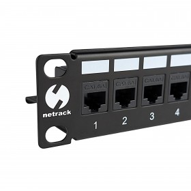 Patch panel keystone RACK 10"  12 porty, UTP, wyposażony 12xkeystone jack kat. 6A, Netrack, czarny - 4