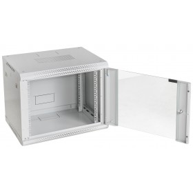 Szafa wisząca RACK 19" 9U, 450mm, Netrack F-Line, szara, drzwi szklane, otwierane boki - 3