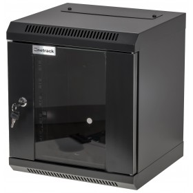 Netrack S-Line wall cabinet 10'', 6U/300 mm - black, glass door - 3