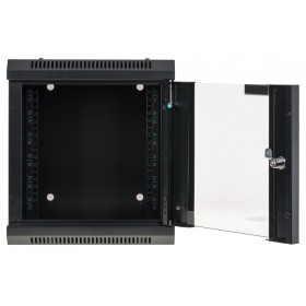 Szafa wisząca RACK 10'', 6U, 300mm, Netrack S-Line, czarna, drzwi szklane - 4