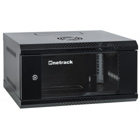 Wall-mounted RACK Cabinet, 19" 4U 542x400mm, Netrack ECO-Line, black, glass door - 1