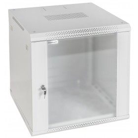 Szafa wisząca RACK 19" 12U, 600mm, Netrack F-Line, szara, drzwi szklane, otwierane boki - 1