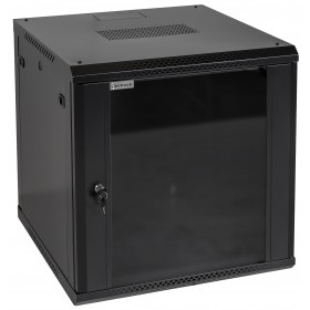 Szafa wisząca RACK 19" 12U, 600mm, Netrack F-Line, czarna, drzwi szklane, otwierane boki - 1