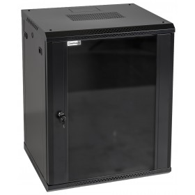 Szafa wisząca RACK 19" 15U, 450mm, Netrack F-Line, czarna, drzwi szklane, otwierane boki - 1