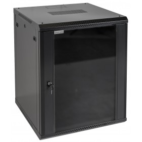 Szafa wisząca RACK 19" 15U, 600mm, Netrack F-Line, czarna, drzwi szklane, otwierane boki - 1