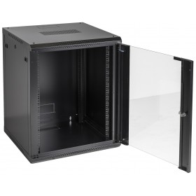 Szafa wisząca RACK 19" 15U, 600mm, Netrack F-Line, czarna, drzwi szklane, otwierane boki - 3