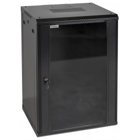 Szafa wisząca RACK 19" 18U, 450mm, Netrack F-Line, czarna, drzwi szklane, otwierane boki - 1