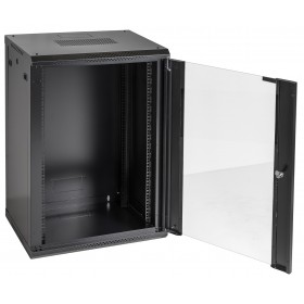 Szafa wisząca RACK 19" 18U, 450mm, Netrack F-Line, czarna, drzwi szklane, otwierane boki - 3