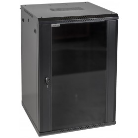 Szafa wisząca RACK 19" 18U, 600mm, Netrack F-Line, czarna, drzwi szklane, otwierane boki - 1