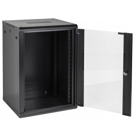 Szafa wisząca RACK 19" 18U, 600mm, Netrack F-Line, czarna, drzwi szklane, otwierane boki - 3