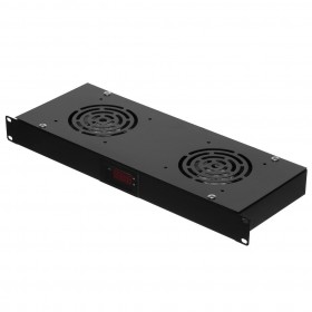 Panel wentylacyjny RACK 19" 2F z przewodem i termostatem, Netrack, czarny - 3