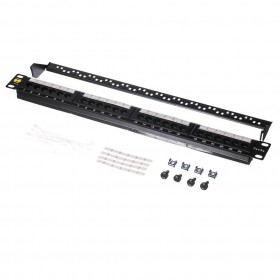 Patch panel RACK 19" 1U, 24 porty kat. 5e UTP, Netrack, z półką, czarny - 1