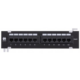 Patch panel naścienny RACK 10" 1U, 12 porty kat. 6 UTP, Netrack, ze wspornikiem, czarny - 1