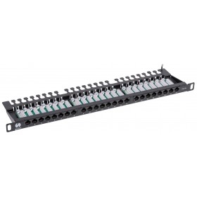Patch panel RACK 19" 0,5U, 24 porty kat. 5e UTP, Netrack, z półką, czarny - 2