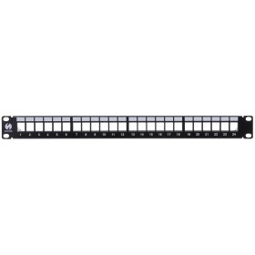 Patch panel keystone RACK 19" 1U, 24 porty, UTP, Netrack, z półką, czarny - 1