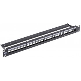 Patch panel keystone RACK 19" 1U, 24 porty, UTP, Netrack, z półką, czarny - 2