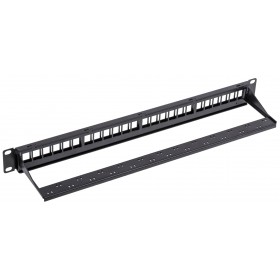 Patch panel keystone RACK 19" 1U, 24 porty, UTP, Netrack, z półką, czarny - 3