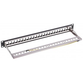 Patch panel keystone RACK 19" 1U, 24 porty, FTP, STP, Netrack, z półką, czarny - 3