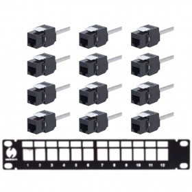 Patch panel keystone RACK 10" 12 porty, UTP, wyposażony 12xkeystone jack kat. 6 , Netrack, czarny - 1