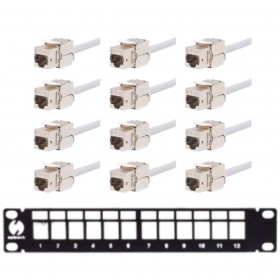 Patch panel keystone RACK 10" 12 porty, FTP, STP, wyposażony 12xkeystone jack kat. 5e, Netrack, czarny - 1