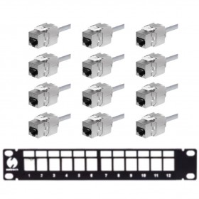 Patch panel keystone RACK 10" 12 porty, FTP, STP, wyposażony 12xkeystone jack kat. 6, Netrack, czarny - 1