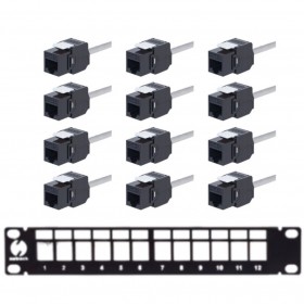 Patch panel keystone RACK 10" 12 porty, UTP, wyposażony 12xkeystone jack kat. 6A, Netrack, czarny - 1