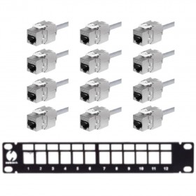 Patch panel keystone RACK 10" 12 porty, FTP, STP, wyposażony 12xkeystone jack kat. 6A, Netrack, czarny - 1