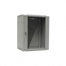 Szafa wisząca RACK 19" 15U, 450mm, Netrack F-Line, szara, drzwi szklane, otwierane boki - 1