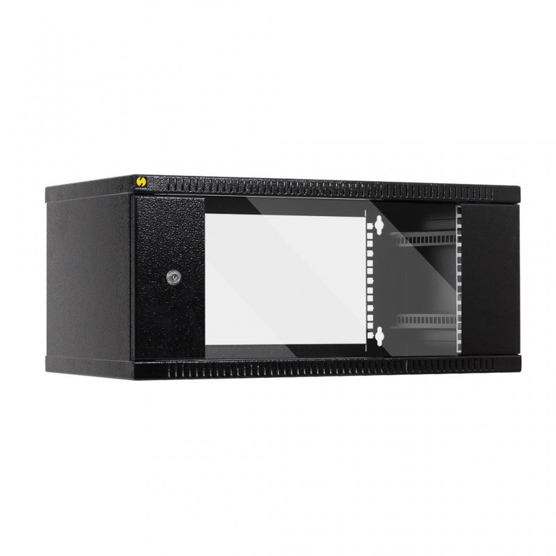 Netrack S-Line wall-mounted cabinet 19'', 4.5U/450mm - black, glass door - 1